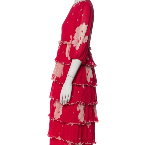 Ganni tiered floral-print plisse’ chiffon midi dress - Picture 5 of 11